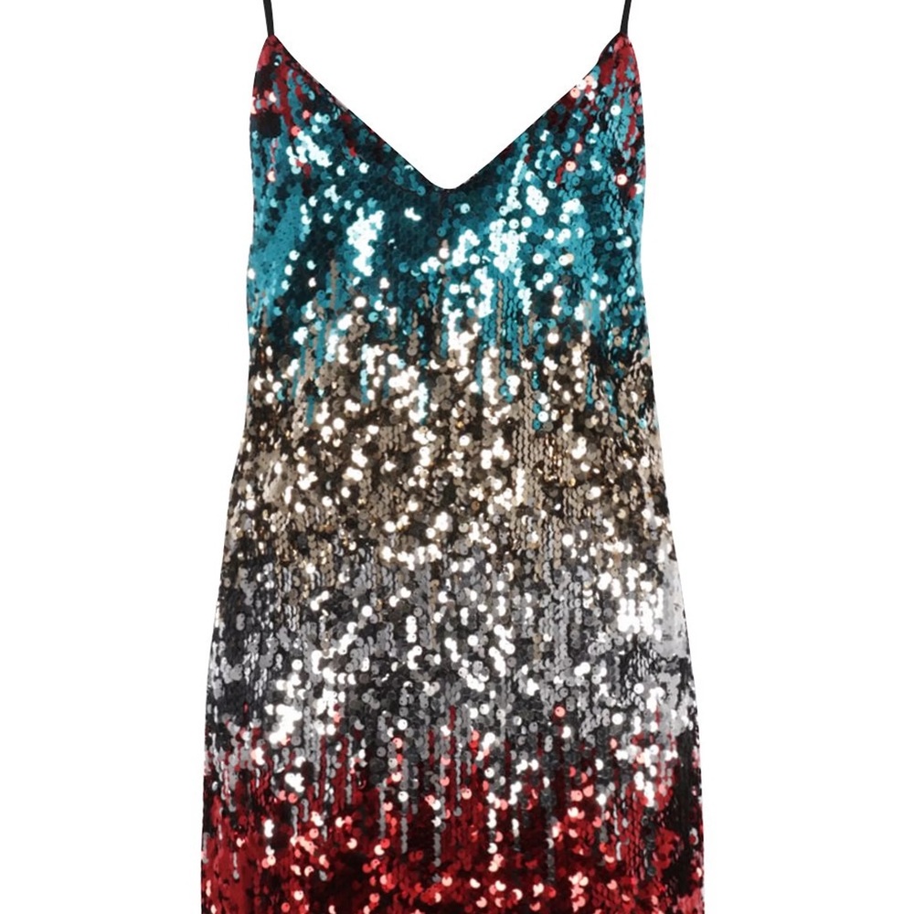 Sequin Plunge Mini Dress